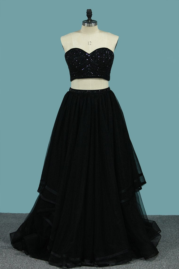Two-Piece Prom Dresses Sweetheart Beaded Bodice A Line Tulle