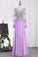 2021 A Line Long Sleeves Scoop Chiffon Prom Dresses With Applique
