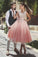 V Neck A Line Prom Dresses Tulle With Applique And Handmade Flower