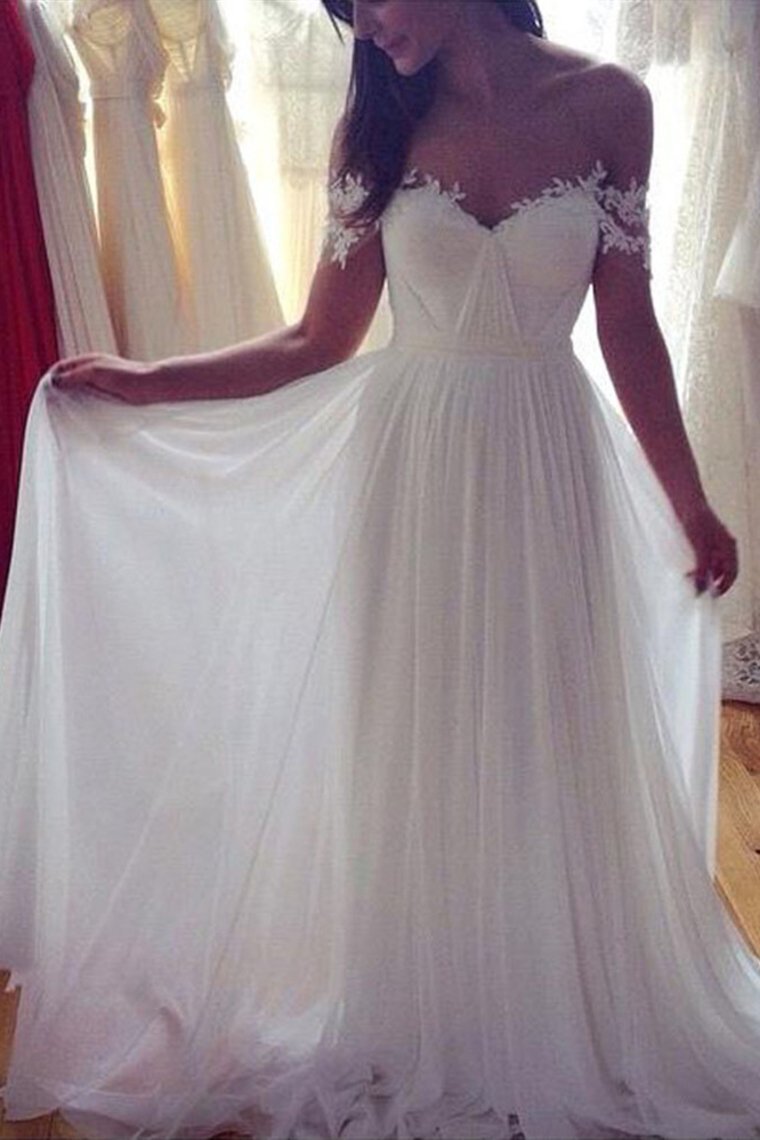 Chiffon Off The Shoulder With Applique And Ruffles A Line Wedding Dresses