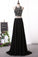 2021 A Line Prom Dresses Scoop Beaded Bodice Chiffon Two Pieces