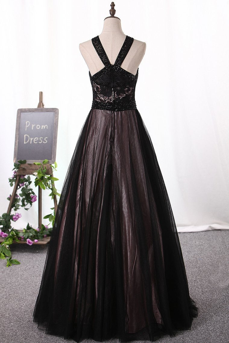 Prom Dresses Tulle & Lace With Beading Floor Length A Line