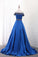 Boat Neck Satin A Line With Beads Sweep Train Prom Dresses