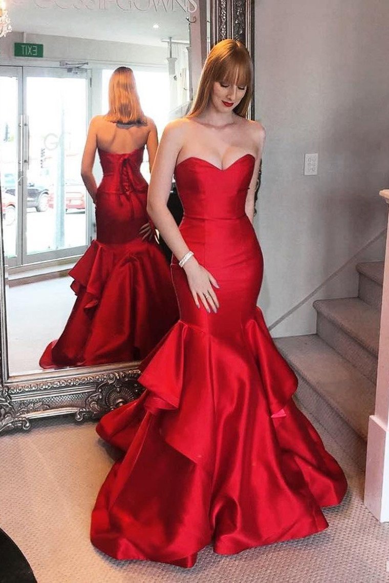 2021 New Arrival Evening Dresses Mermaid Sweetheart Satin Lace Up