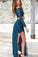 Two Piece Lace and Chiffon Long Sleeves Lace Slit Off the Shoulder Prom Dresses SSM401