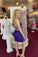 Cute Purple Spaghetti Straps Sequins Backless Short Homecoming Dresses