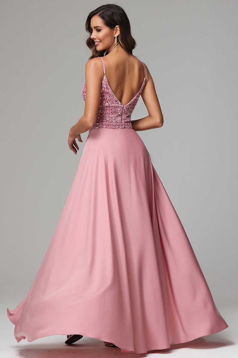 Detachable Train Pink Spaghetti Straps Sequins Homecoming Dress