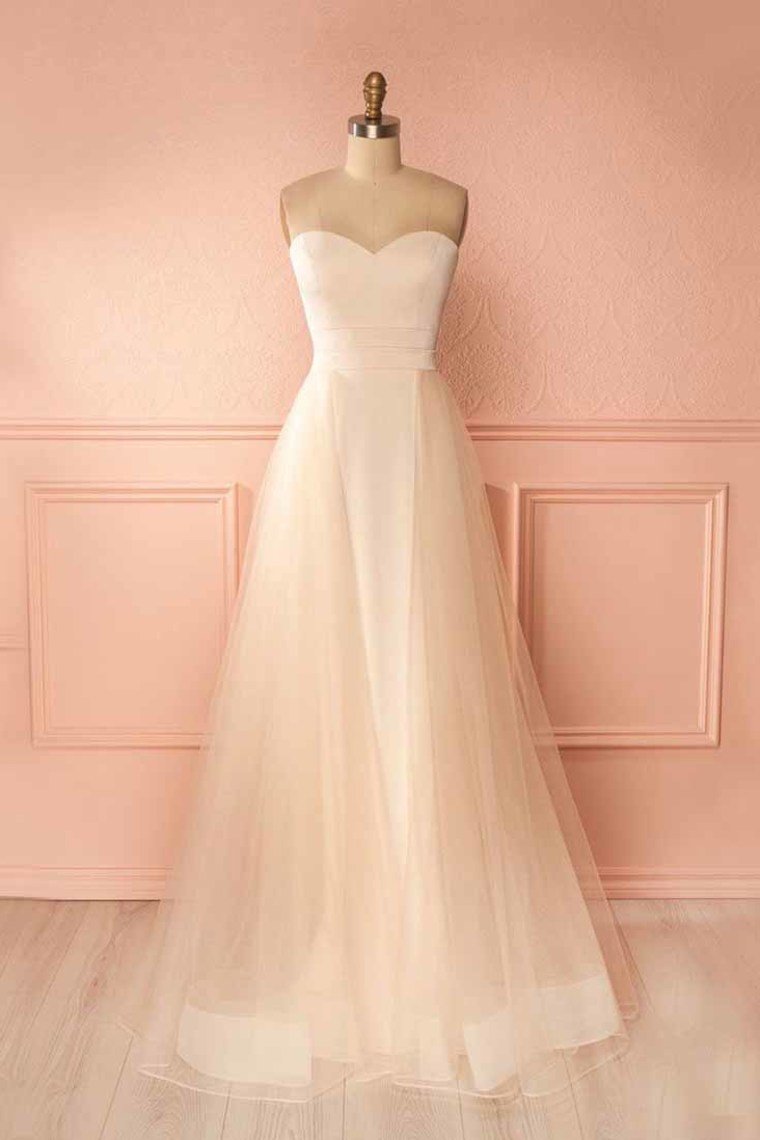 Sweetheart Tulle & Satin Prom Dresses A Line Zipper Up Floor Length