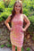 Sparkly Pink Halter Sequins Short Homecoming Dresses