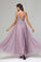 A-line Straps Lace Appliques V-back Tulle Prom Dress