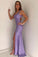 Mermaid Long Purple Sequin Prom Dresses Split Evening Gown For Teen