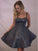 Shiny Spaghetti Straps Dark Grey Sparkly Homecoming Dresses with Pocket Short Dress H1006