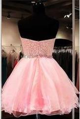 2021 Lace Short Blush Pink Strapless Sweetheart Sweet 16 Dress Homecoming Dresses H28