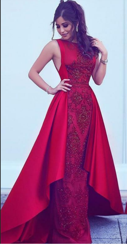 2022 Long New Style Red Scoop Sleeveless Mermaid Satin Beads Prom Dresses UK JS388