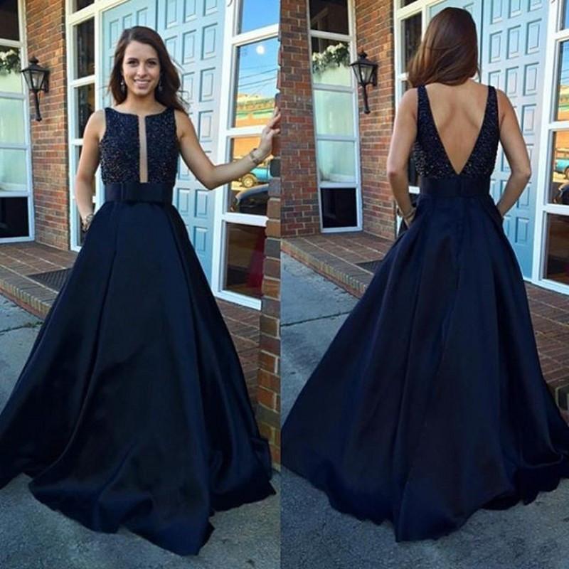 A Line Evening Dresses Sleeveless Party Dresses Evening Gowns Open Back Formal Gown SSM643