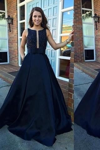 A Line Evening Dresses Sleeveless Party Dresses Evening Gowns Open Back Formal Gown SSM643