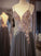 Gray Spaghetti Straps A-line Beaded Long Prom Dresses