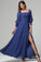 Square Neck 3/4 Sleeves Chiffon Bridesmaid Dresses with Slit
