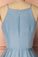 A Line Blue Halter Sleeveless Short Satin Knee Length Homecoming Dress SSM601