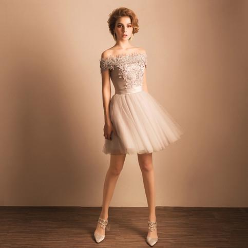 2021 Off-the-Shoulder Lace Short Prom Dress Beading Tulle Cute Lace-up Homecoming Dress SSM247