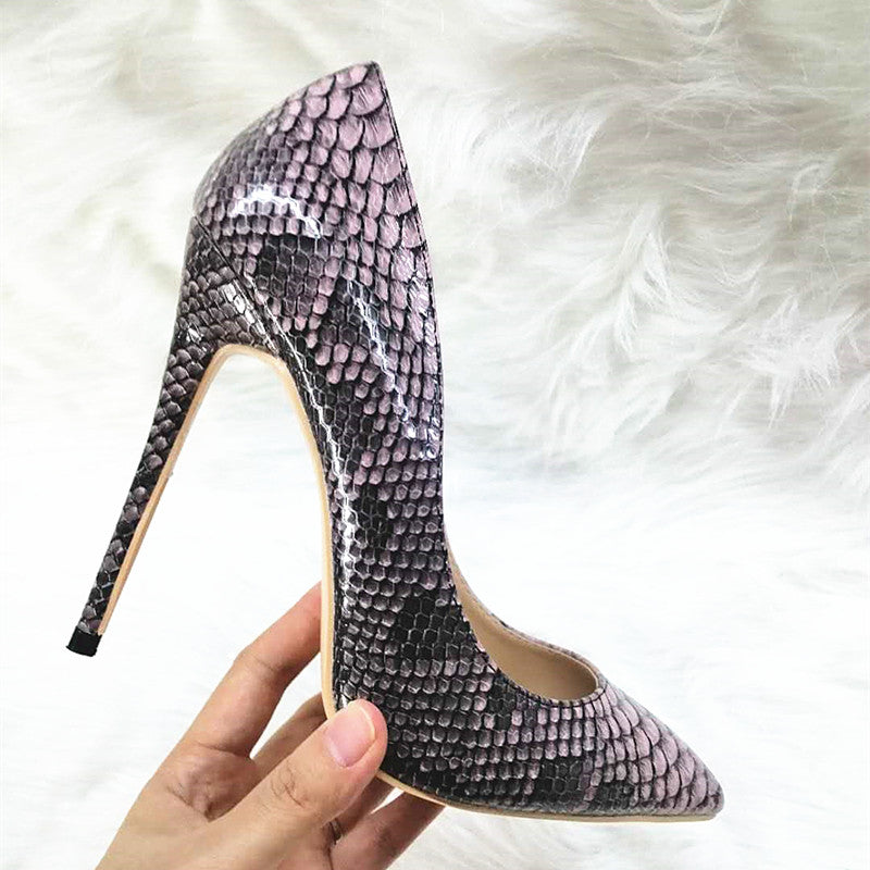 High-heels with Purple Snakeskin Pattern Fashion Women Party Shoes