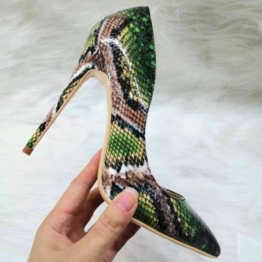 High-heels with Green Snakeskin Pattern Fashion Women Party Shoes