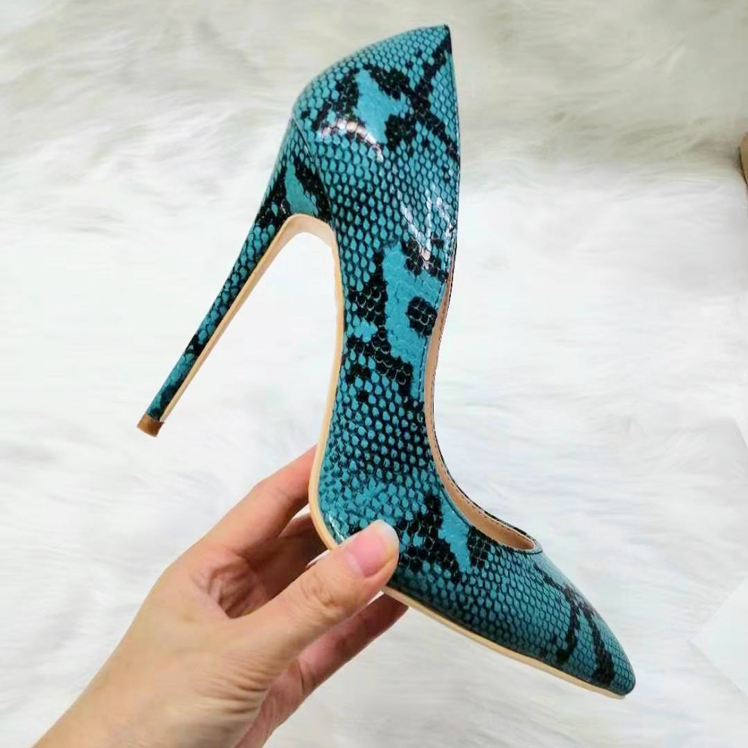 High-heels with Blue Snakeskin Pattern Fashion Women Party Shoes