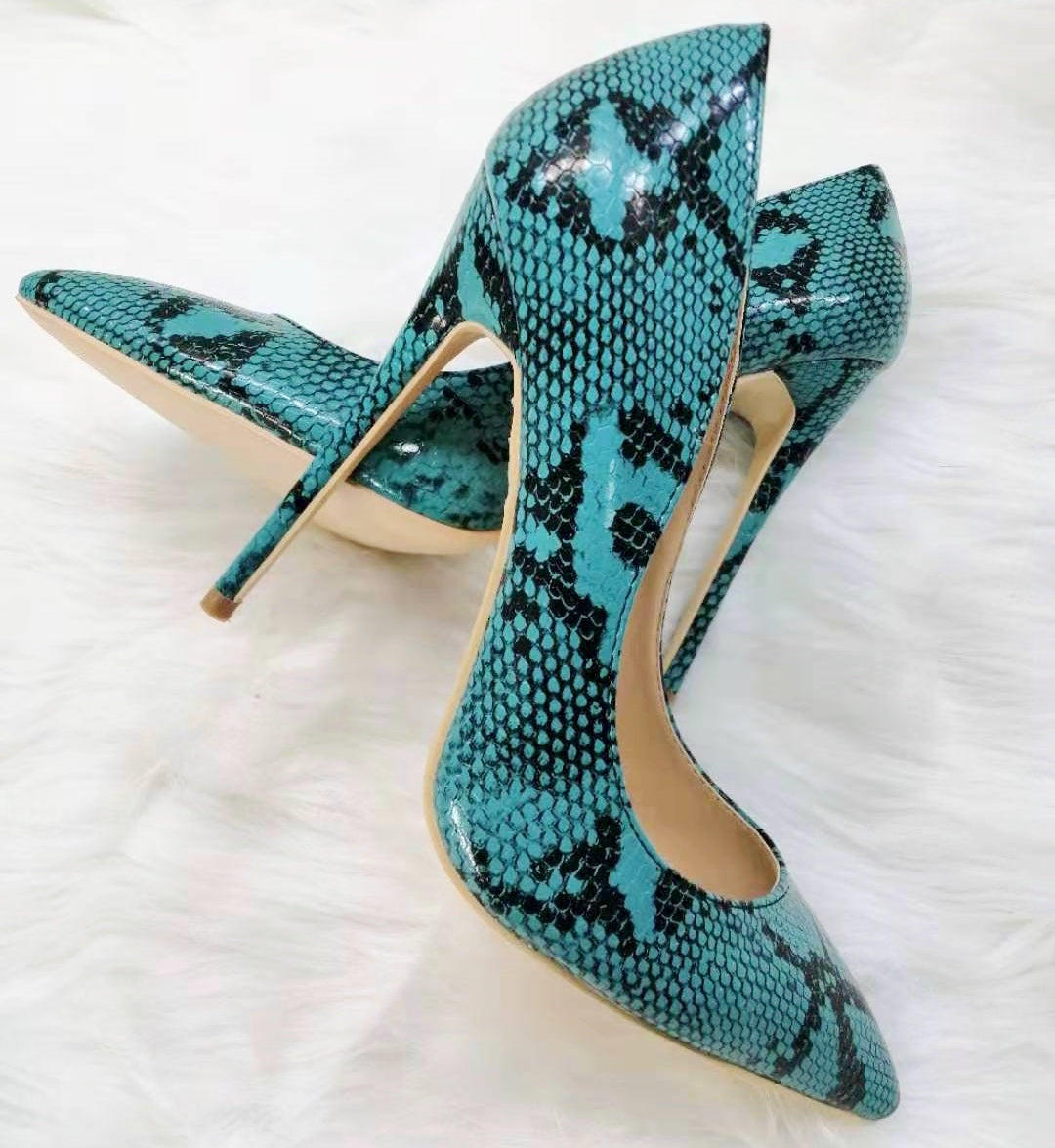 High-heels with Blue Snakeskin Pattern Fashion Women Party Shoes